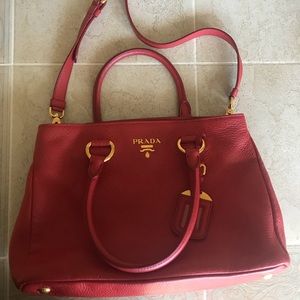 Prada 1BA878 Leather Convertible Tote Bag- Red
